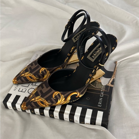 Authentic Fendi Versace Black and Gold Patterned Heels - Picture 13 of 13